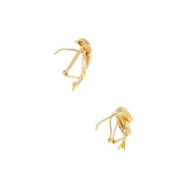 Aretes diseño especial con sintéticos motivo delfín en oro amarillo 14 kilates.