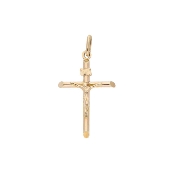 Crucifijo diseño estilizado en oro amarillo 14 kilates.