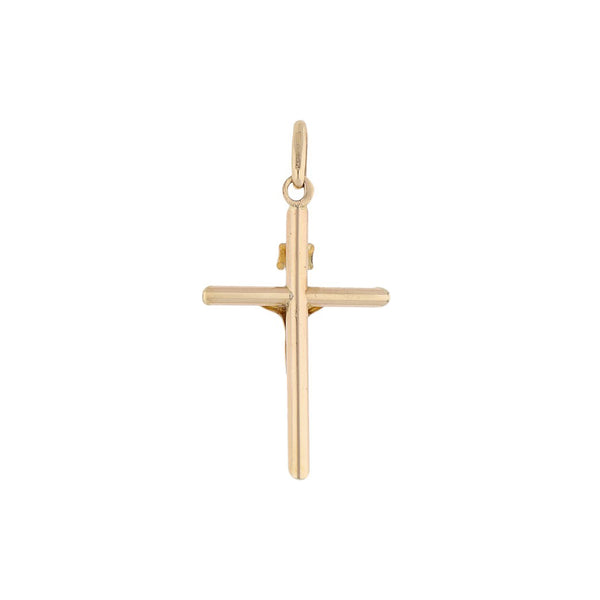 Crucifijo diseño estilizado en oro amarillo 14 kilates.