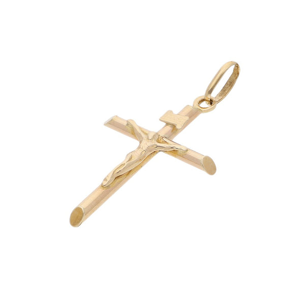 Crucifijo diseño estilizado en oro amarillo 14 kilates.