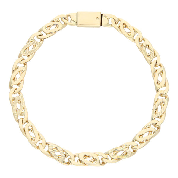 Pulsera eslabón nudo egipcio en oro amarillo 14 kilates.