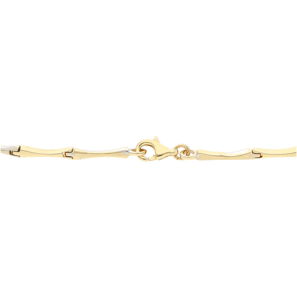 Pulsera eslabón articulado con aplicación de sintéticos en oro dos tonos 14 kilates.