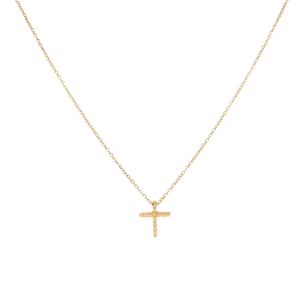 Gargantilla infantil eslabón cruzado con cruz diseño especial firma Tane en oro amarillo 18 kilates.
