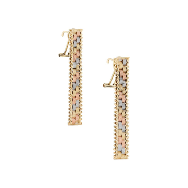 Aretes diseño especial en oro tres tonos 14 kilates.