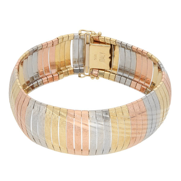 Pulsera eslabón panza de víbora en oro tres tonos 14 kilates.