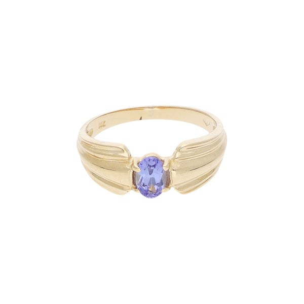 Anillo diseño especial con sintético en oro amarillo 14 kilates.