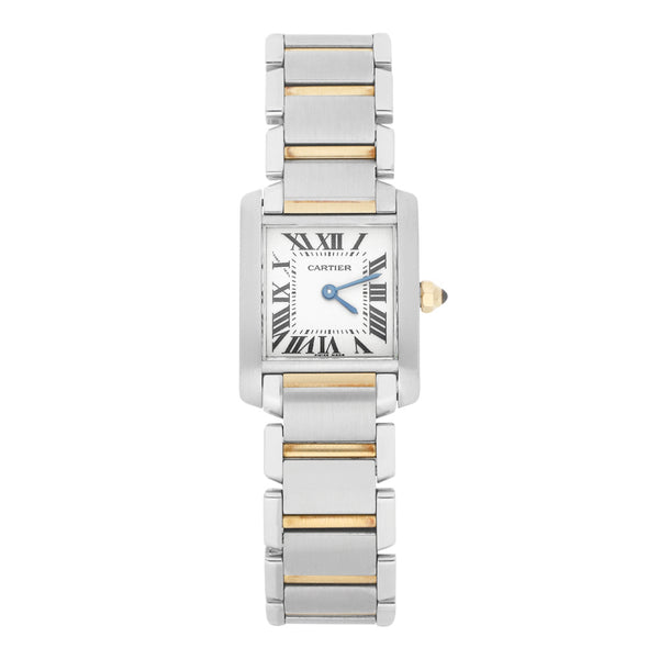 Reloj Cartier para dama modelo Tank Française vistas en oro amarillo 18 kilates.