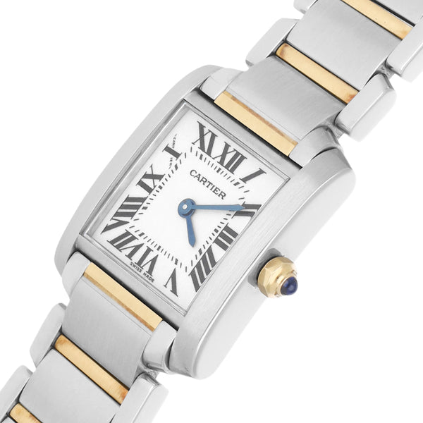 Reloj Cartier para dama modelo Tank Française vistas en oro amarillo 18 kilates.