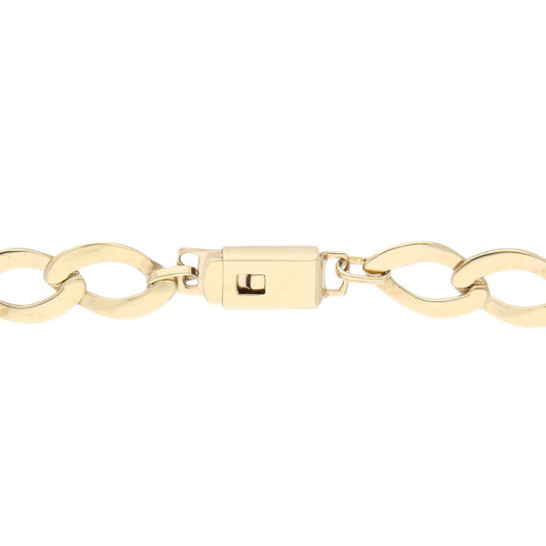 Pulsera eslabón encontrado con colgantes motivo figuras diferentes en oro amarillo 14 kilates.