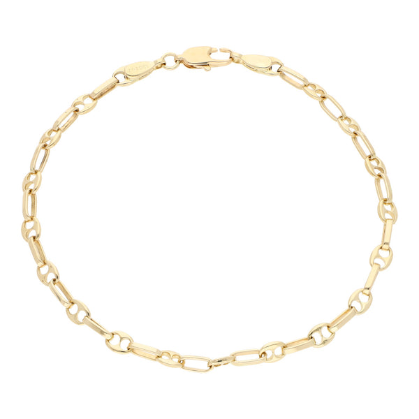 Pulsera eslabón combinado en oro amarillo 14 kilates.