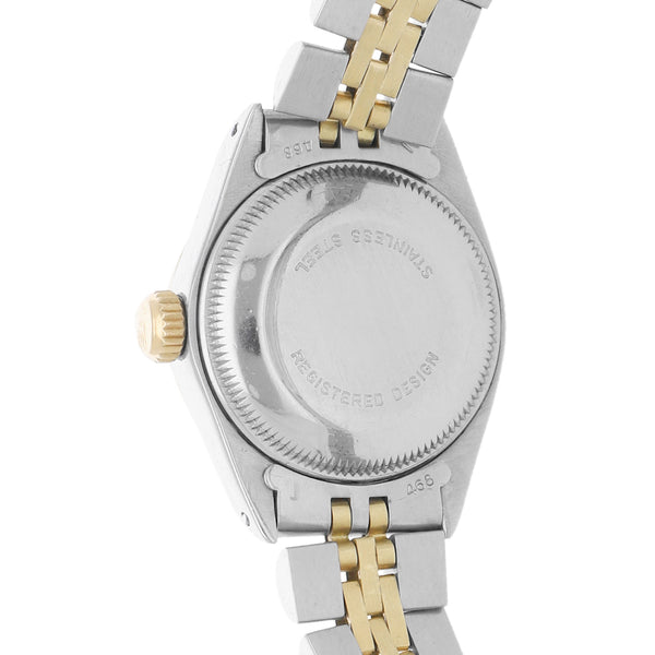 Reloj Rolex para dama modelo Oyster Perpetual Date vistas en oro amarillo 14 kilates.