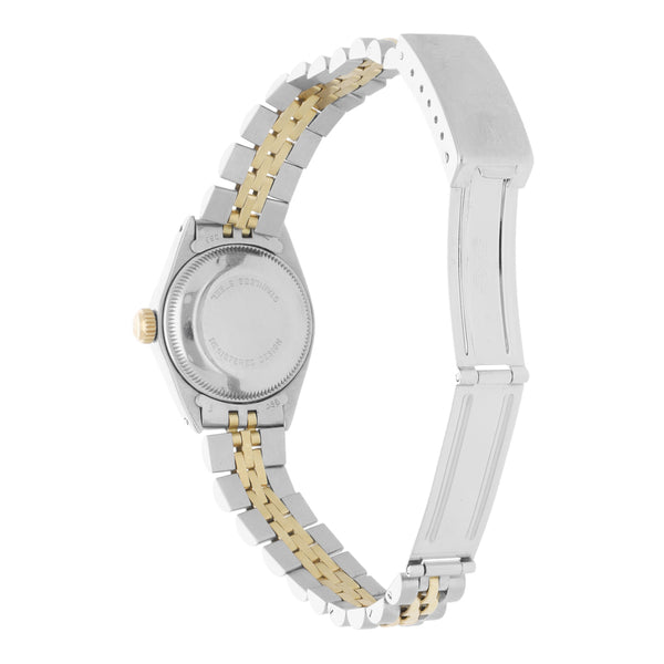 Reloj Rolex para dama modelo Oyster Perpetual Date vistas en oro amarillo 14 kilates.