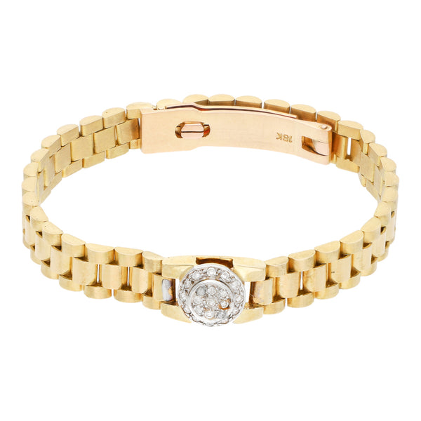 Pulsera eslabón articulado con diamantes en oro dos tonos 18 kilates.