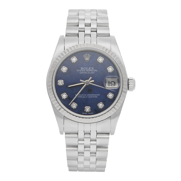 Reloj Rolex para dama modelo Oyster Perpetual DateJust bisel en oro blanco 18 kilates.