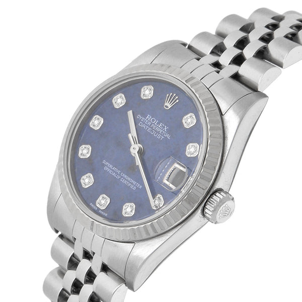 Reloj Rolex para dama modelo Oyster Perpetual DateJust bisel en oro blanco 18 kilates.