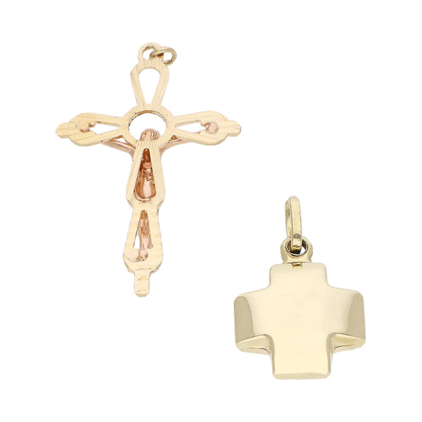 Cruz y crucifijo diseño especial en oro dos tonos 14 kilates.