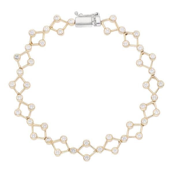 Pulsera eslabón articulado con sintéticos en oro amarillo 14 kilates.
