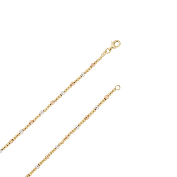 Juego de gargantilla y pulsera eslabón boleado en oro tres tonos 14 kilates.
