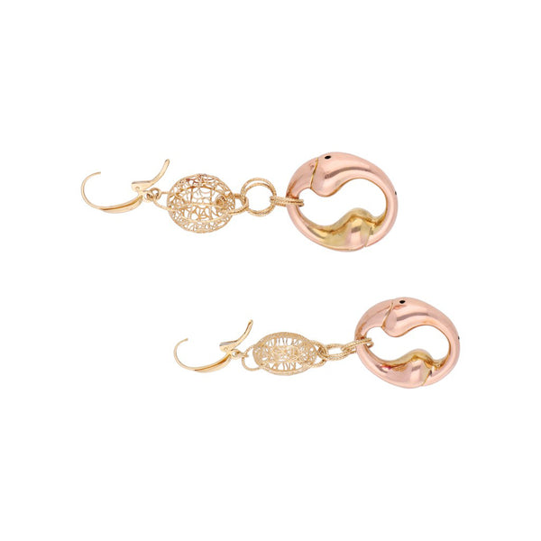 Aretes diseño especial en oro dos tonos 14 kilates.