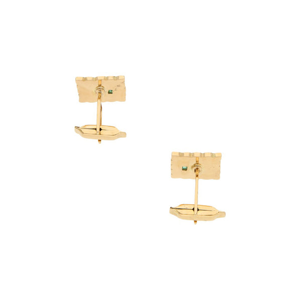 Mancuernillas diseño especial con sintéticos en oro dos tonos 14 kilates.