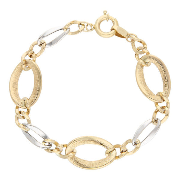 Pulsera eslabón articulado en oro dos tonos 14 kilates.