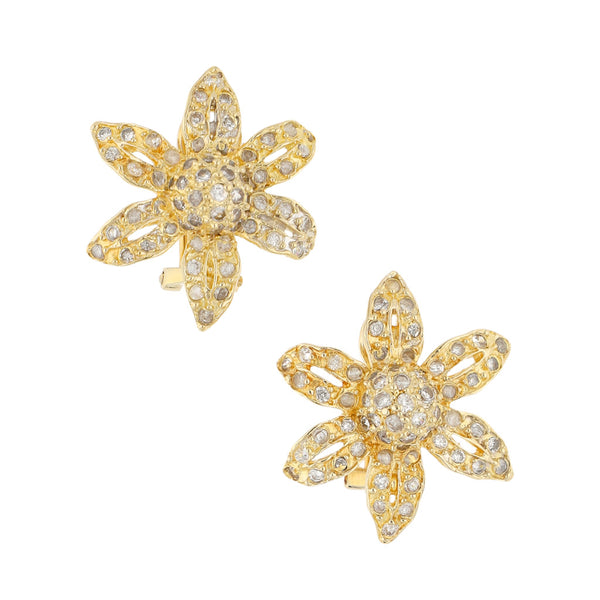 Aretes diseño especial con sintéticos motivo flor en oro amarillo 14 kilates.