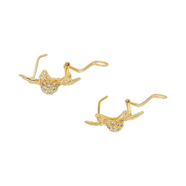Aretes diseño especial con sintéticos motivo flor en oro amarillo 14 kilates.