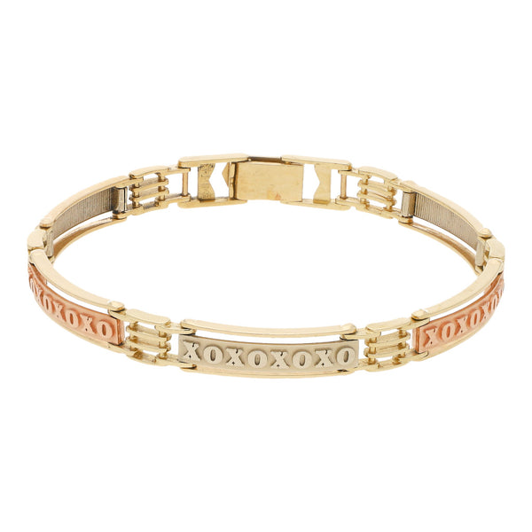 Pulsera eslabón articulado en oro tres tonos 14 kilates.