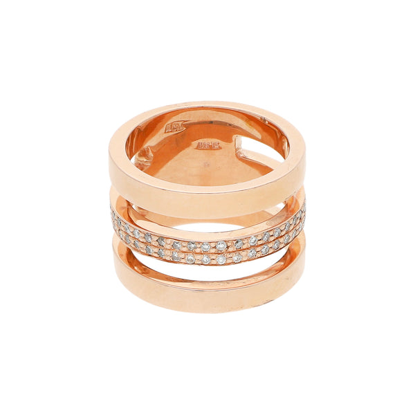 Anillo calado con diamantes en oro rosa 14 kilates.