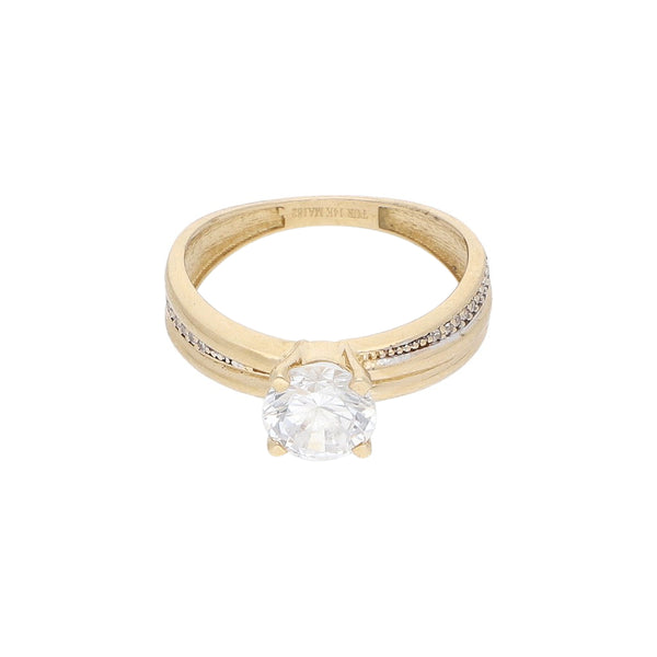 Anillo de compromiso con sintético en oro amarillo 14 kilates.