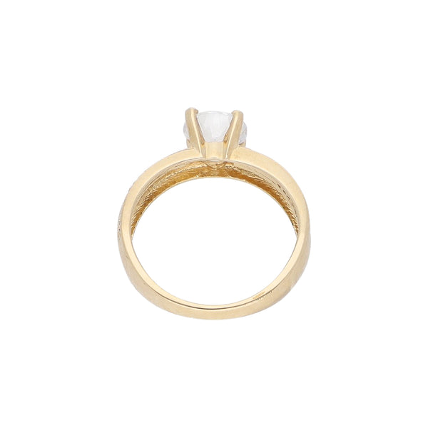 Anillo de compromiso con sintético en oro amarillo 14 kilates.