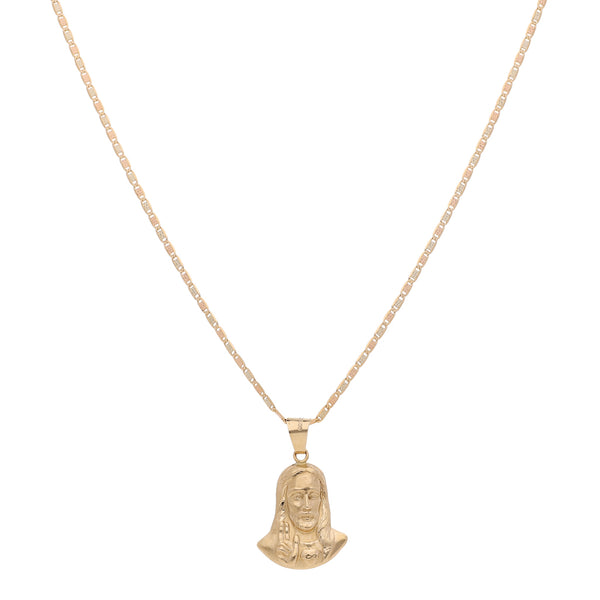 Collar eslabón nudo marino y medalla motivo Sagrado Corazón de Jesús en oro dos tonos 14 kilates.