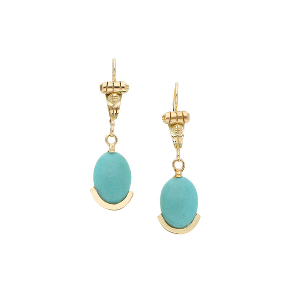 Aretes diseño especial con sintético en oro amarillo 14 kilates.