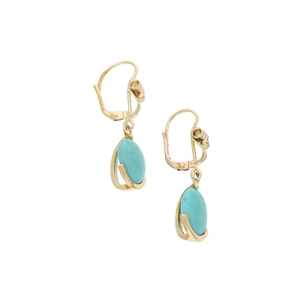 Aretes diseño especial con sintético en oro amarillo 14 kilates.