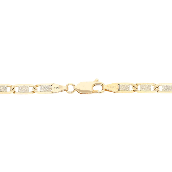 Pulsera eslabón nudo marino en oro dos tonos 14 kilates.