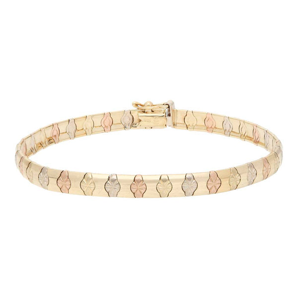 Pulsera eslabón articulado en oro tres tonos 14 kilates.