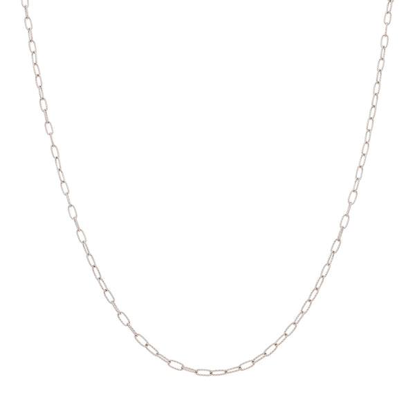 Collar eslabón cruzado en oro blanco 14 kilates.