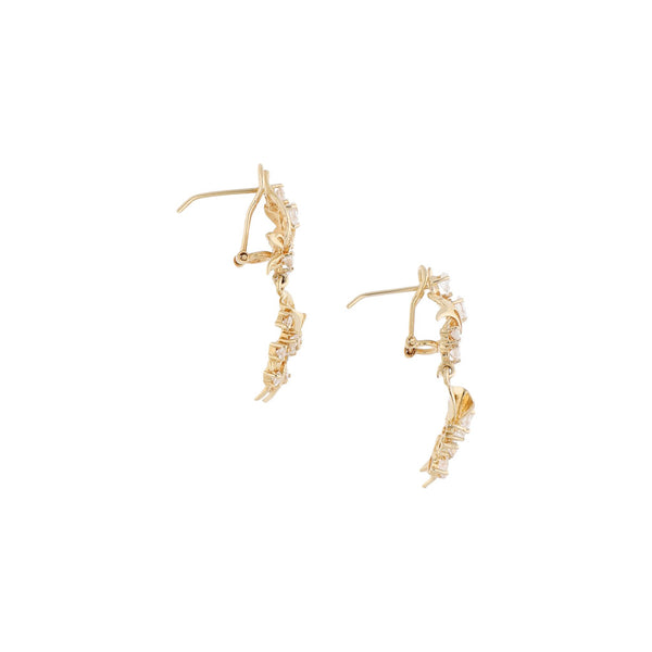 Aretes calados con sintéticos en oro amarillo 14 kilates.