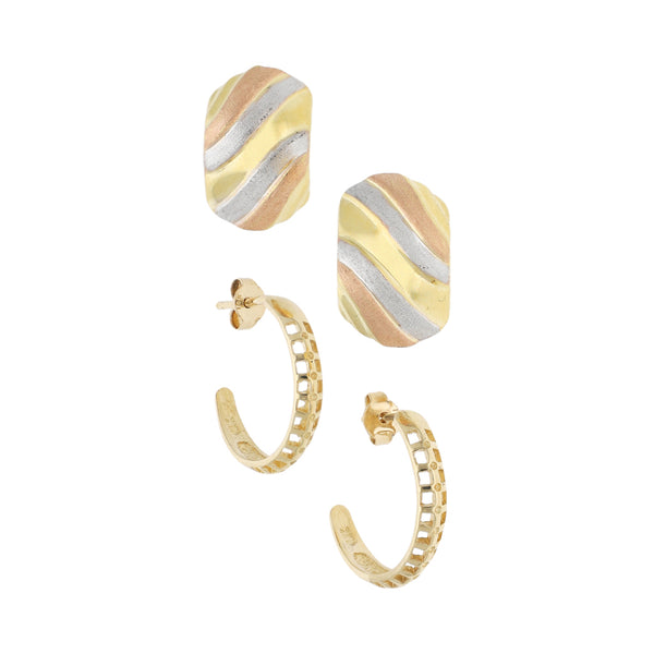 Dos aretes diseño especial en oro amarillo 14 kilates.