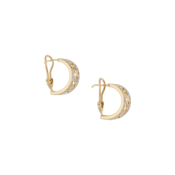 Aretes diseño especial con sintéticos motivos de la suerte en oro amarillo 14 kilates.
