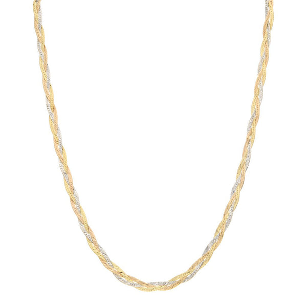 Collar eslabón trenzado en oro tres tonos 14 kilates.