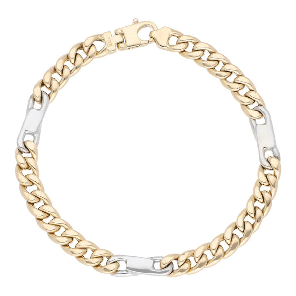 Pulsera eslabón combinado en oro dos tonos 14 kilates.