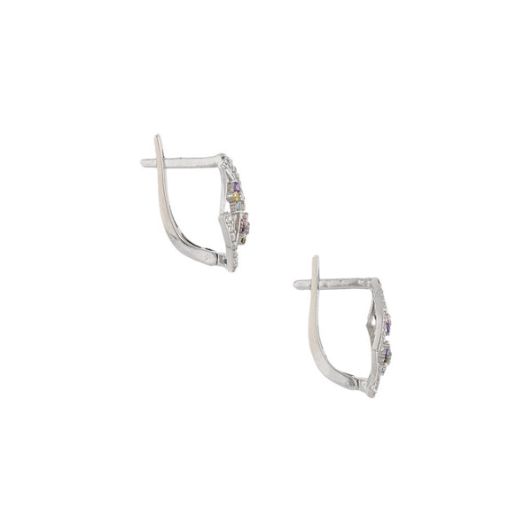 Aretes calados con sintéticos en oro blanco 14 kilates.