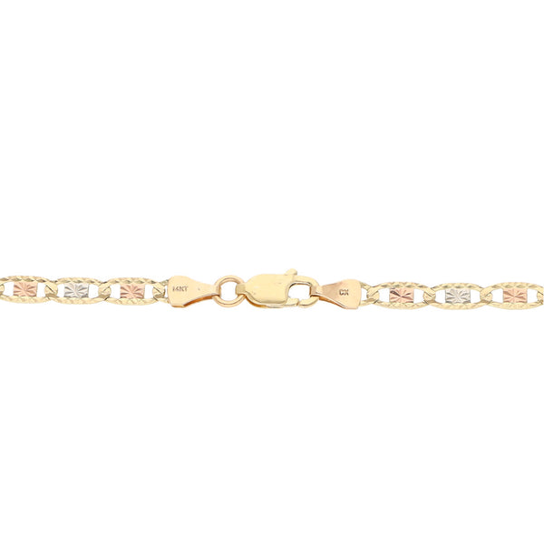 Tres pulseras eslabón nudo marino en oro tres tonos 14 kilates.