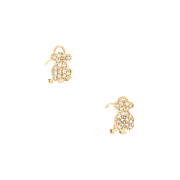 Aretes diseño especial con sintéticos motivo oso en oro amarillo 14 kilates.