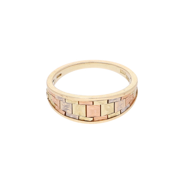 Anillo diseño especial en oro tres tonos 14 kilates.