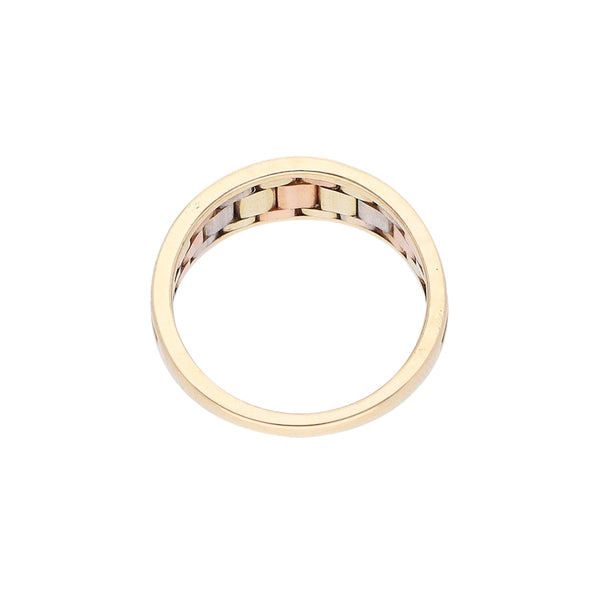 Anillo diseño especial en oro tres tonos 14 kilates.