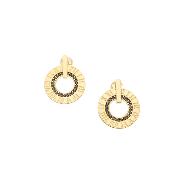 Broqueles diseño especial con sintéticos motivo números romanos en oro amarillo 14 kilates.
