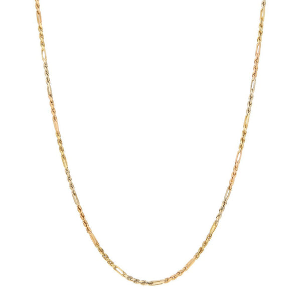 Collar eslabón torzal en oro tres tonos 14 kilates.