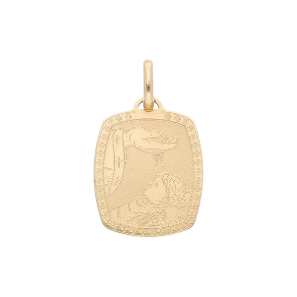 Medalla diseño especial motivo bautizo en oro amarillo 14 kilates.